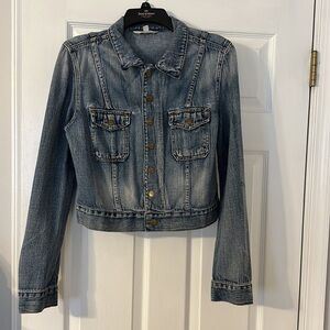 Bullhead Cropped Jean Jacket Faded Blue Denim Button Up
